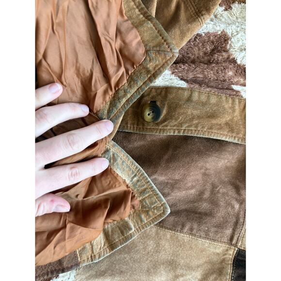 Vintage Express 90s patchwork leather jacket cowprint chore barn western boho - Picture 8 of 11